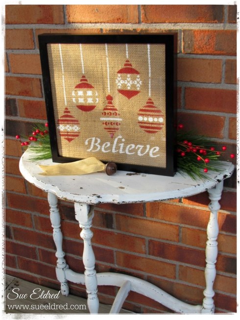 Stenciled Burlap Outside