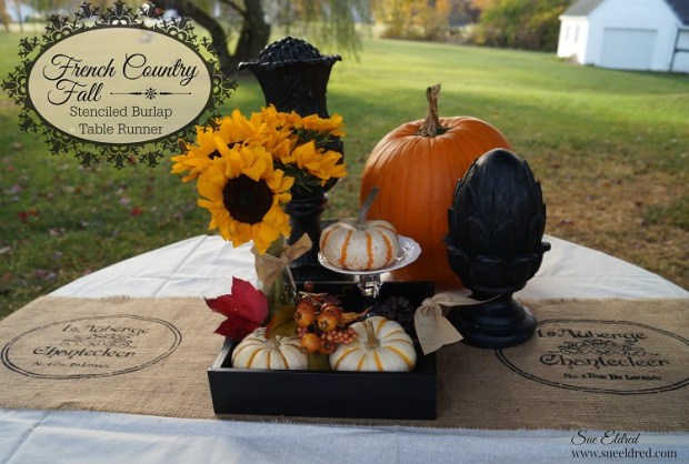 French Country Fall Stenciled Burlap Table Runner 681 2