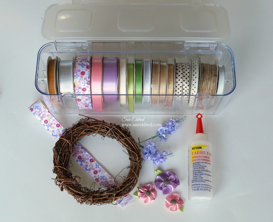 How to make a Ribbon Flower Wreath-Sue's Creative Workshop www.sueeldred.com 8784
