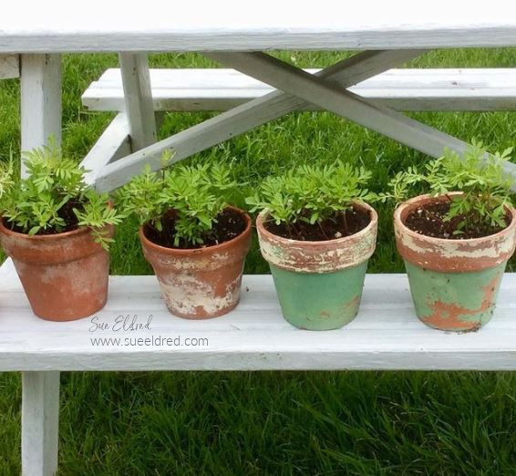 Old Weathered Flower Pots-Sue's Creative Workshop www.sueeldred.com