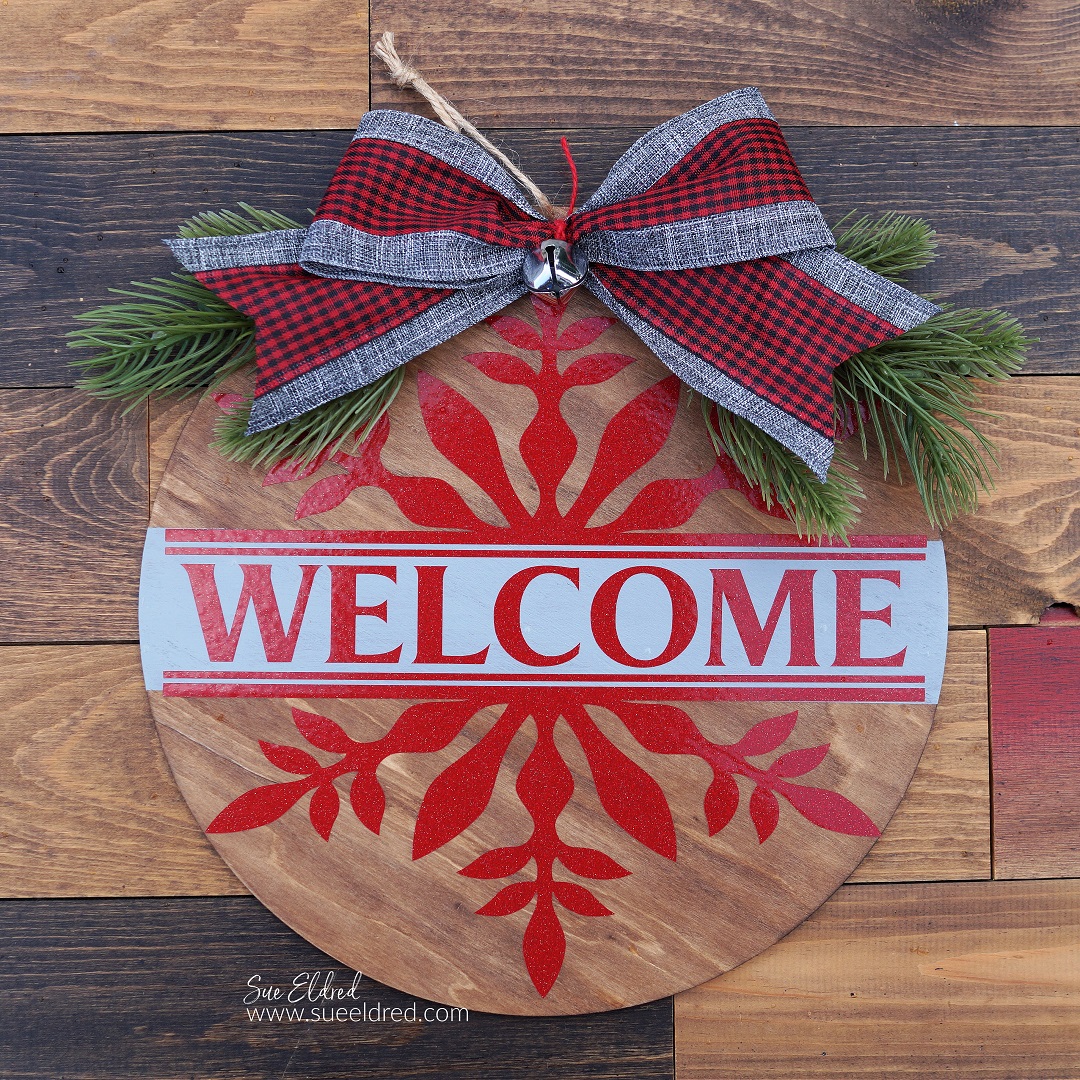 Red Snowflake Welcome 10" Wood Door Hanger