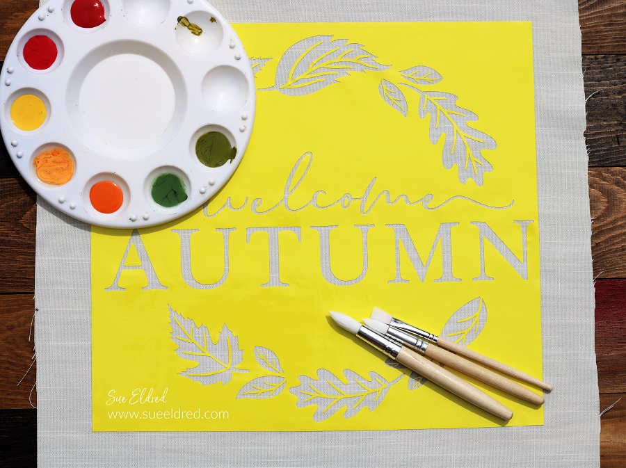 How to make a Welcome Autumn Pillow using craft vinyl to make the Stencil
