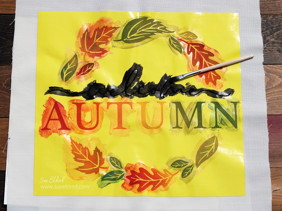 How to make a Welcome Autumn Pillow using craft vinyl to make the Stencil