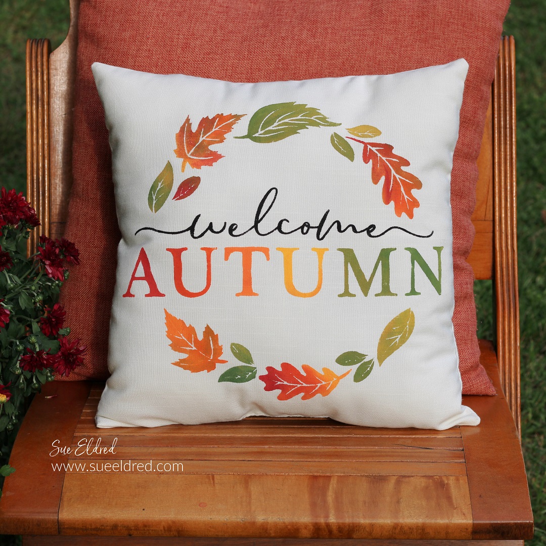 How to make a Welcome Autumn Pillow using craft vinyl to make the Stencil