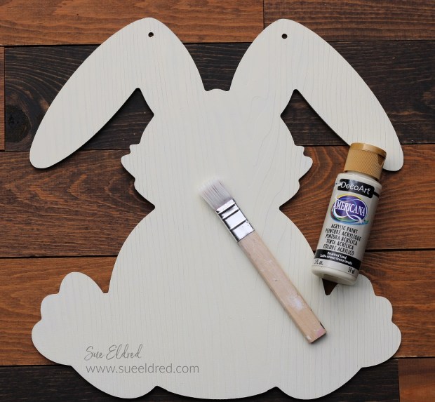 How to make a Spring Bunny Door Hanger with a Dollar Tree Bunny, Acrylic Paint, and StyleTechCraft Glossy Craft Vinyl.