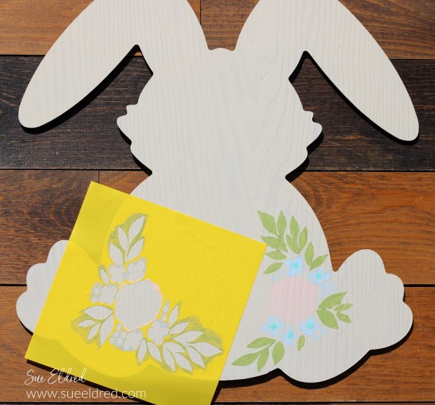 How to make a Spring Bunny Door Hanger with a Dollar Tree Bunny, Acrylic Paint, and StyleTechCraft Glossy Craft Vinyl.