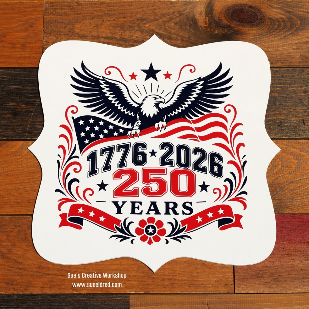4th of July Sign Decoration-Celebrating 250 years-Sue's Creative Workshop www.sueeeldred.com